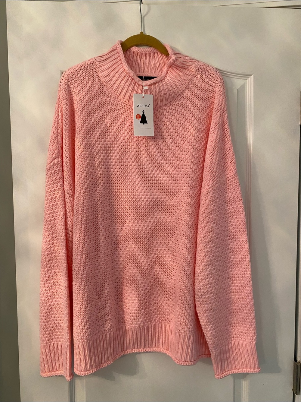Zesica Pink Chunky Cowl-Neck Sweater